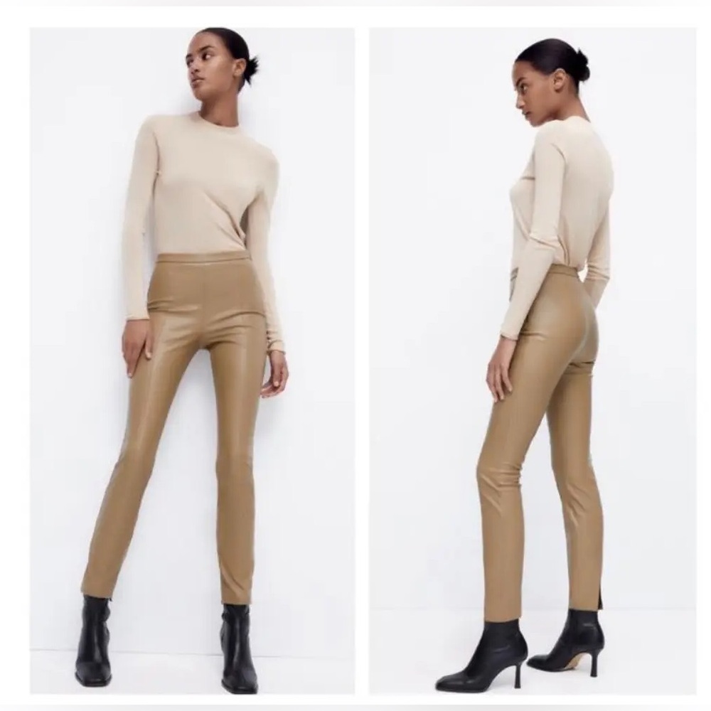 Zara Beige High-Waisted Leggings
